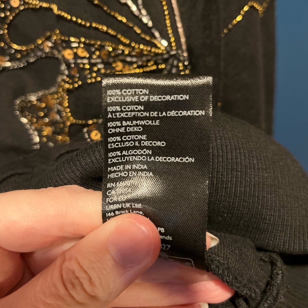 By Anthropologie Black & Golden Sequins Butterfly Sweatshirt NWOT - Picture 6 of 8